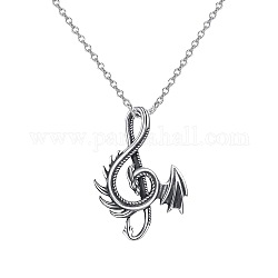 Note de musique en alliage avec collier pendentif dragon pour hommes femmes, platine, 20.08 pouce (51 cm)