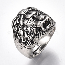 Регулируемые кольца перста сплава, широкая полоса кольца, лев, античное серебро, Размер 10, 20 мм