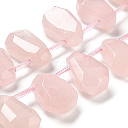 Granos naturales de abalorios de cuarzo rosa, facetados, lágrima, superior perforado, 10~18x8~13x3~7mm, agujero: 1 mm, aproximamente 27 pcs / cadena, 15.79''~15.98'' (40.1~40.6 cm)