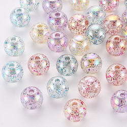 Transparente Acryl Perlen, mit Pulver, ab Farbe plattiert, Runde, Mischfarbe, 12x11 mm, Bohrung: 2.5 mm, ca. 566 Stk. / 500 g