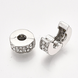 Fermoirs européens en laiton, Perles avec un grand trou   , avec strass, plat rond, platine, cristal, 11x5.5mm, Trou: 4mm