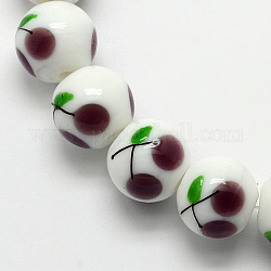 Cherry Pattern Handmade Lampwork Round Beads Strands, Rosy Brown, 12mm, Hole: 1mm, about 28pcs/strand, 13.2inch