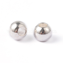 Perles rondes en 202 acier inoxydable, couleur argentée, 8x6.5mm, Trou: 3.5mm