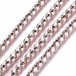 Cordones trenzados de poliéster de dos colores, con hilo metálico dorado kc, Para la fabricación de joyas collar pulsera, rosa, 3.5mm, alrededor de 54.68 yarda (50 m) / rollo