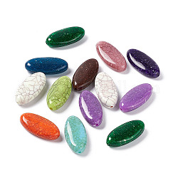 Perles acryliques opaques craquelées, turquoise d'imitation, oeil de cheval, couleur mixte, 35x17x8.5mm, Trou: 2mm, environ 137 pcs/500 g
