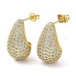 Cubic Zirconia Teardrop Stud Earrings, Real 16K Gold Plated Brass Earrings for Woman, Clear, 20x12mm