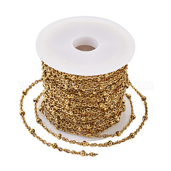 Vacuum Plating 304 Stainless Steel Cable Chains, Satellite Chains, Soldered, with Spool, Rondelle Beads, Golden, 2mm, about 4.75~5m/roll