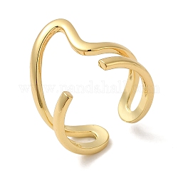 Латунные открытые кольца манжеты, волна кольцо для женщин, реальный 18k позолоченный, 8~17 мм, внутренний диаметр: 18 мм