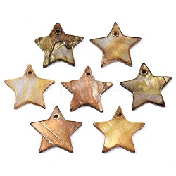 Natural Freshwater Shell Pendants, Dyed, Star, Peru, 19~20x20.5~21.5x1~2mm, Hole: 1.6mm