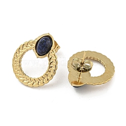 Orecchini a bottone con 18 anelli in acciaio inossidabile placcati in vero oro 304k, con lapislazzuli naturali, 18.5x15.5mm