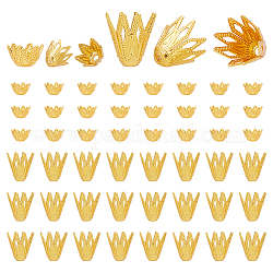 Nbeads 100 tappo in ottone stile 2 pezzi, multi-petalo e 6-petalo, fiore, oro, 6.5~9x4~9mm, Foro: 1.2~1.5 mm, 50pcs / style