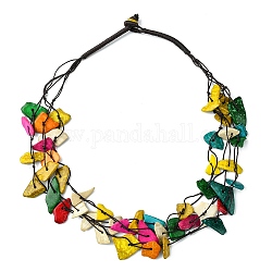 Mehrsträngige Halsketten aus gefärbten natürlichen Kokosnuggets mit Perlen, böhmischer Schmuck für Frauen, Farbig, 24.61 Zoll (62.5 cm)