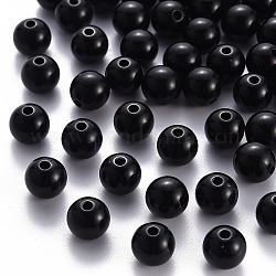 Perles acryliques opaques, ronde, noir, 10x9mm, Trou: 2mm