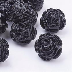 Opaque Acrylic Beads, Flower, Black, about 24mm long, 24mm wide, 20mm thick, Hole: 2mm, about 99pcs/500g