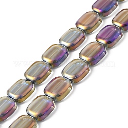 Transparente galvanisierte Glasperlenstränge, Regenbogen plattiert, Rechteck, lila, 12x10x4.5 mm, Bohrung: 1 mm, ca. 55 Stk. / Strang, 25.98'' (66 cm)