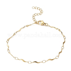 Placage ionique (ip) 304 bracelets de chaîne à maillons de barre ondulée en acier inoxydable, or, 7-1/4 pouce (18.5 cm)