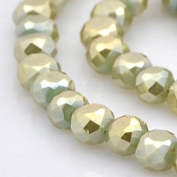 Full Rainbow Plated Frosted Glass Faceted Flat Round Beads Strands, Pale Turquoise, 4x3mm, Hole: 1mm, about 99pcs/strand, 13.9 inch