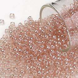 TOHO Round Seed Beads, Japanese Seed Beads, (631) Light Rosaline Transparent Luster, 8/0, 3mm, Hole: 1mm, about 1110pcs/50g
