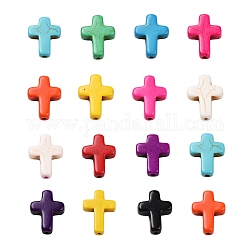 Synthetic Turquoise Beads Strands, Dyed, Cross, Mixed Color, 20x15x4mm, Hole: 1mm & 25x18x5mm, Hole: 1mm