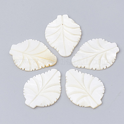Freshwater Shell Cabochon, Leaf, Creamy White, 39~40x30x2~3mm