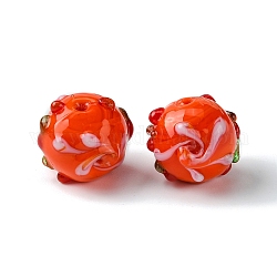 Fait main perles au chalumeau cahoteuses, ronde, rouge-orange, 14.5~15.5x13.5mm, Trou: 1.4mm