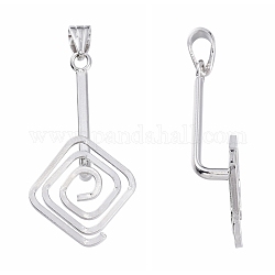 Brass Donut Bails, Donuthalter, Fit For Pi Disc Pendants Jewelry Making, Rhombus, Platinum, 46x20.5x7mm, Hole: 3.5x6mm, Inner Size(Place for Donut): 20x4mm