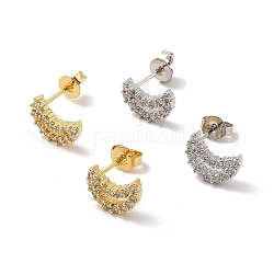 Boucles d'oreilles creuses en forme de croissant de lune avec zircone cubique transparente, bijoux en laiton de placage de rack pour les femmes, sans cadmium et sans plomb, couleur mixte, 10x7mm, pin: 0.7 mm