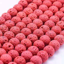 Natural Lava Rock Beads Strands, Dyed, Round, Red, 10mm, Hole: 1mm, about 38pcs/strand, 15.3 inch(39cm)