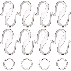 Beebeecraft 50Pcs Brass S Hook Clasps, with 100Pcs Jump Rings, Long-Lasting Plated, 925 Sterling Silver Plated, 12x7.5x1mm