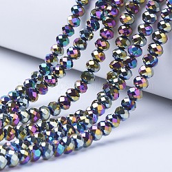 Placcare trasparente perle di vetro fili, pieno placcato, sfaccettato, rondelle, multicolore placcato, 2.5x2mm, Foro: 0.4 mm, circa 165~169pcs/filo, 15.7~16.1 pollice (40~41 cm)