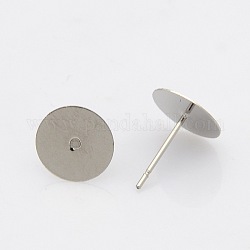 Accessoires de puces d'oreilles en 304 acier inoxydable, couleur inoxydable, 12x10mm, pin: 0.4 mm