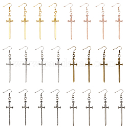 12 paio di orecchini pendenti in lega di 6 colori con perni di ferro, spada, colore misto, 81mm, 2 paio / colore