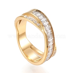 304 acero inoxidable criss anillos cruz, anillos dobles, x anillos, con un claro zirconia cúbico, dorado, tamaño de 6~9, diámetro interior: 16~19 mm