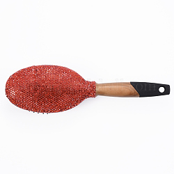 Cepillo de pelo de madera, con rhinestone y goma, rojo, 25x7.5x4.5 cm