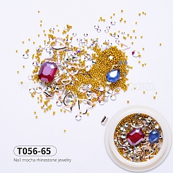 Rhinestone & Alloy Cabochons, with Glass, Nail Art Decoration Accessories for Women, Mixed Shape, Golden, 0.8~10x0.8~8x0.3~4mm, Box: 39x18mm