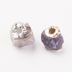 Natürlichen Amethyst Perlen, mit Messing-Zubehör, Nuggets, Mischfarbe, 17~21x15~19x16~19 mm, Bohrung: 4 mm