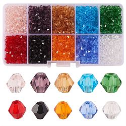 20 brins 10 couleurs imitation cristal autrichien 5301 perles toupies, facette, couleur mixte, 4x4mm, Trou: 1mm, Environ 92~96 pcs/chapelet, 13.78~14.37 pouce, 2strands / couleur