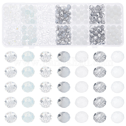 Hobbiesay 7 hilos 7 estilo electroplate transparente y opaco color sólido cuentas de vidrio hebras, facetados, rerondana plana, blanco, 8x6mm, agujero: 1 mm; aproximamente 350 unidades / caja