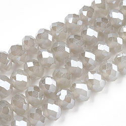 Chapelets de perles en verre électroplaqué, perles d'imitation en jade, perle plaquée lustre, facette, rondelle, couleur d'argent, 8x6mm, Trou: 1mm, Environ 65~68 pcs/chapelet, 15.7~16.1 pouce (40~41 cm)