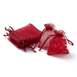 Sacs-cadeaux en organza avec cordon de serrage, pochettes à bijoux, fête de mariage cadeaux de noël sacs-cadeaux, rouge foncé, 9x7 cm