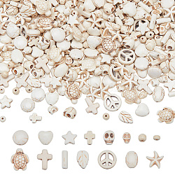 Arricraft 15 brins 15 styles ensembles de brins de perles turquoise synthétiques, teinte, crâne et croix et étoile, formes mixtes, couleur mixte, 5~18x6~15x3~10mm, Trou: 1~1.5mm, Environ 20~140 pcs/chapelet, 14.53 pouce (36.9 cm) ~ 15.9 pouces (40.5 cm), 1 brin/style