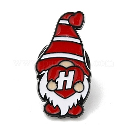 Nain/gnome de Noël avec épingles en émail coeur pour femme, Broche en alliage noir d'électrophorèse pour vêtements de sac à dos, lettre h, 21.5x12x1.5mm
