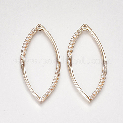 Alloy Big Pendants, with ABS Plastic Imitation Pearl, Horse Eye, Light Gold, 55x25.5x3.5mm, Hole: 1.8mm