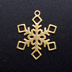 201ステンレス鋼ペンダント  スノーフレーク  クリスマス  ゴールドカラー  23x18x1mm  穴：1.4mm