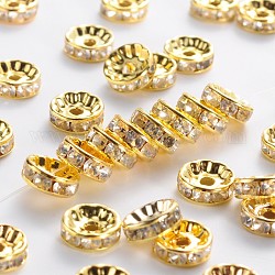 Perles séparateurs en laiton avec strass, perles, Grade b, clair, métal couleur or, taille: environ 10mm de diamètre, épaisseur de 4mm, Trou: 2mm