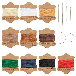 PandaHall Elite 10 Cards 10 Colors Round Waxed Nylon Cord Sets, with 1 Set Fine Carbon Steel Materials Leather Needles, Mixed Color, Cord: about 0.55mm thick, about 21.87 yards(20m)/card, 1 card/color; Needle: 4.5~9x1~1.5mm