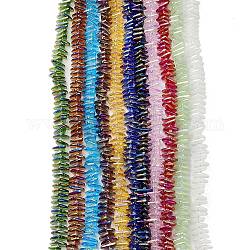 Chapelets de perles en verre transparent électrolytique, arc-en-ciel plaqué, triangle, couleur mixte, 9x15.5~16mm, Trou: 1mm, Environ 120 pcs/chapelet, 24.57~25.67'' (62.4~65.2 cm)