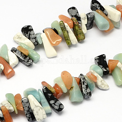 Chapelets de perles de pierre naturelle mixtes, puce, couleur mixte, 12~20x6~10x3~10mm, Trou: 1mm, Environ 104 pcs/chapelet, 15.7 pouce