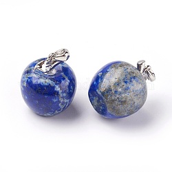Pendentifs en lapis lazuli naturel, avec accessoire en alliage, pomme, platine, 23x20mm, Trou: 2.5x5mm