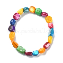 Bracelet extensible en perles de pépite de coquillage naturel teint pour femme, colorées, diamètre intérieur: 1-3/4 pouce (4.4 cm)